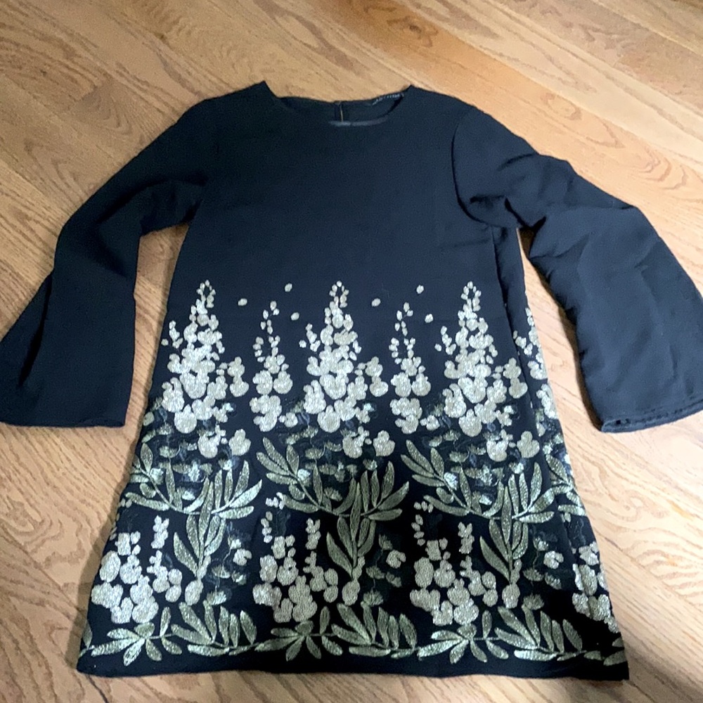 Zara Woman Black Dress with Gold Accent